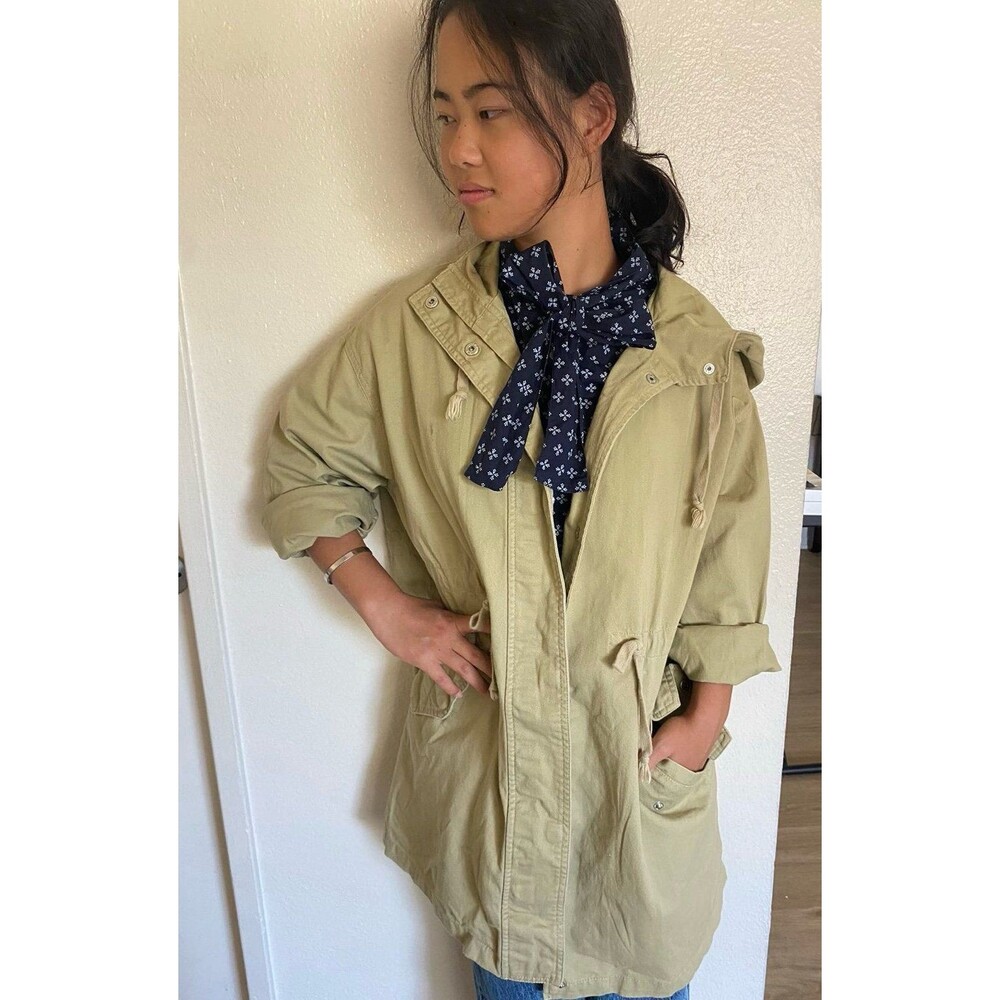 ASOS  Hooded button up Longline cotton Jacket in Khaki oversized y2k 90’s us 4